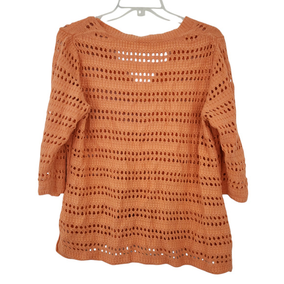 Chico's Size 2 Open Knit Sweater Sherbert Orange, 3/4 Sleeve, Spring Sweater - Picture 2 of 4